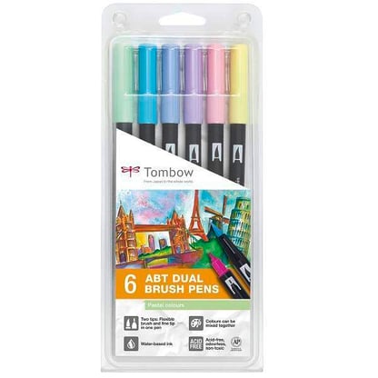 Tombow ABT Dual Brush Pen kétvégű filctoll 6 db-os, pasztell színek