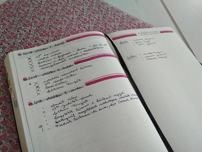 Bullet Journal napi tervező minta