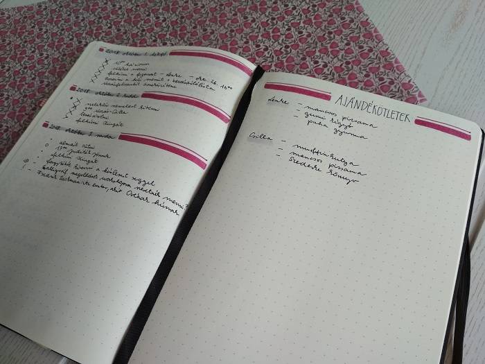 Bullet Journal jegyzet minta