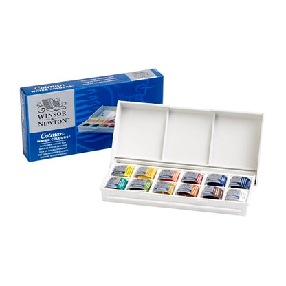 Winsor and Newton Cotman akvarellfesték, 12 db, ecsettel