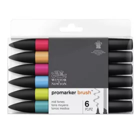   Winsor & Newton Promarker kétvégű alkoholos ecsetfilc, 6 db - Mid Tones
