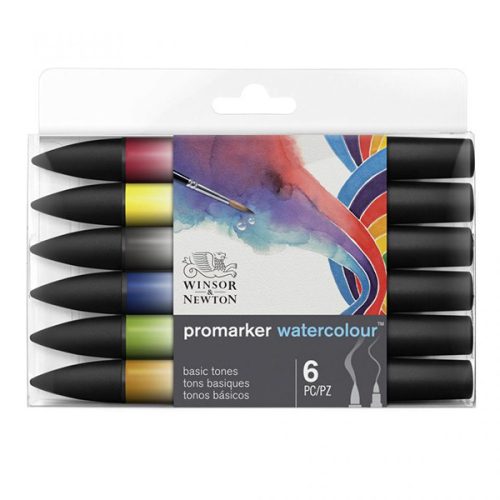 Winsor & Newton Promarker akvarell ecsetfilc, 6 db - Alapszínek