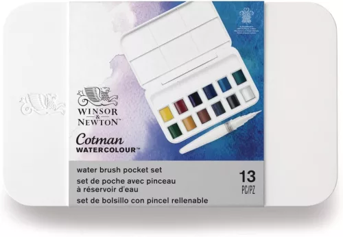 Winsor & Newton Cotman akvarellfesték készlet 12 x 1/2 , ecsettel, műanyag dobozban 