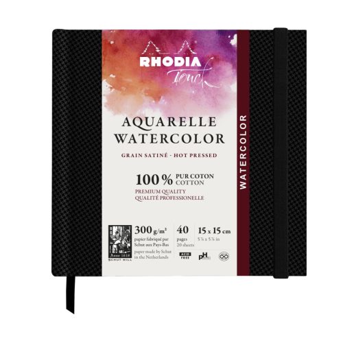 Clairefontaine Rhodia akvarellfüzet, 100% pamut - melegen préselt, 15 x 15 cm