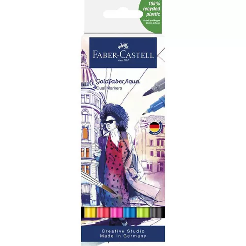 Faber-Castell Goldfaber Aqua kétvégű ecsetfilc, 6 db - alapszínek