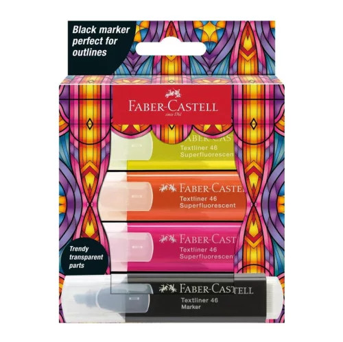 Faber-Castell szövegkiemelő készlet, 4 db - Neon + fekete