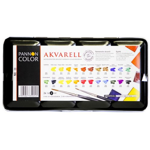 Pannoncolor akvarellfesték, 24 db-os készlet, egész szilkés, fémdobozban