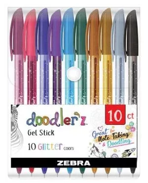 Zebra Doodler'z zselés toll készlet, 10 db - glitter