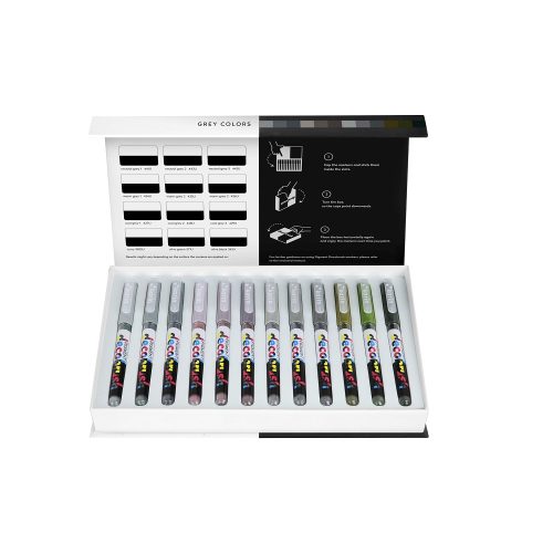 Karin Pigment Decobrush ecsetfilc 12db-os készlet - Szürke árnyalatok