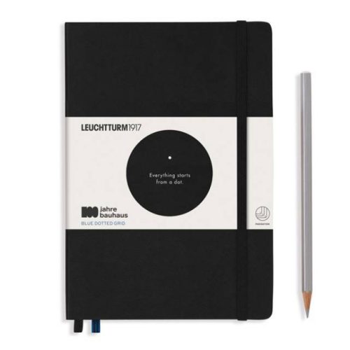 Leuchtturm Medium Notebook Bauhaus - limitált kiadás, Fekete borító - kék pontozás