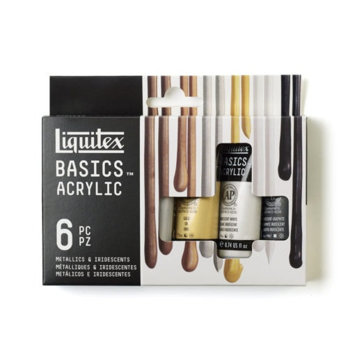 Liquitex Basics akrilfesték készlet, 6x22 ml metál és irizáló színek