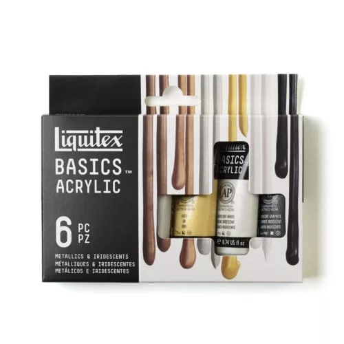 Liquitex Basics akrilfesték készlet, 6x22 ml metál és irizáló színek
