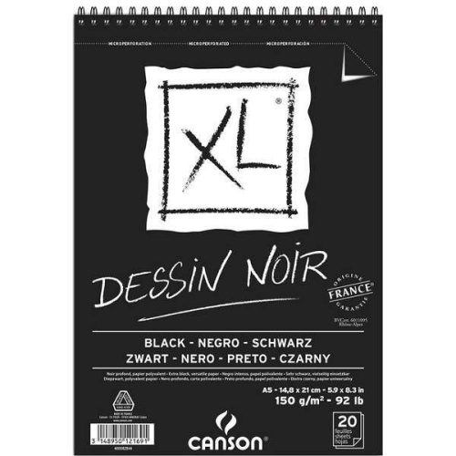Canson XL Dessin Noir fekete lapos rajztömb, 14,8x21 cm (A5)
