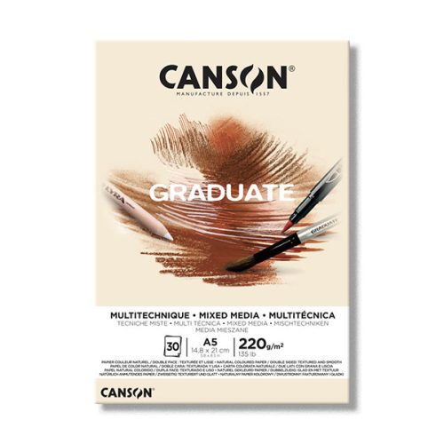 Canson Graduate Mix-Media papírtömb, színezett lapos, 14,8x21 cm (A5), Natúr