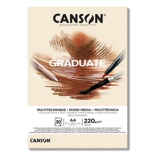 Canson Graduate Mix-Media papírtömb, színezett lapos, 21x29,7 cm (A4), Natúr
