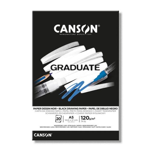Canson Graduate fekete lapos rajztömb, több méretben, 14,8x21 cm (A5)