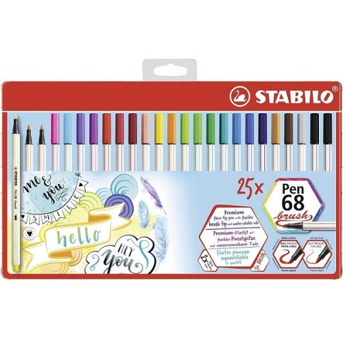 Stabilo Pen 68 Brush ecsetfilc 25 db-os készlet fémdobozban