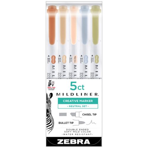 Zebra Mildliner kétvégű szövegkiemelő, 5 db-os - Neutral
