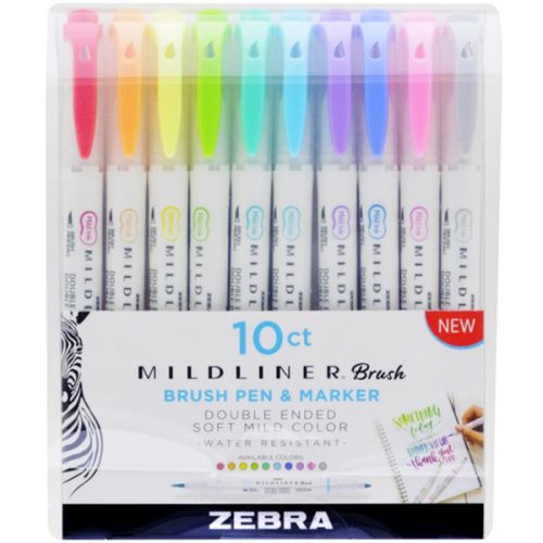 Zebra Mildliner ecsetvégű szövegkiemelő - 10 db-os készlet, alapszínek