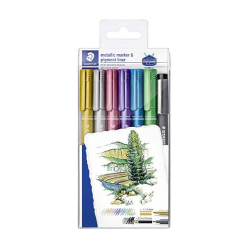 Staedtler metál marker 6+1 db-os készlet, pigment liner-rel