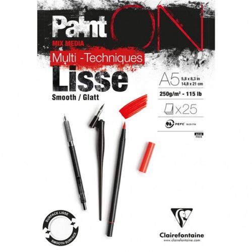 Clairefontaine PaintON Mix Media papírtömb, fehér - sima, 21x29,7 cm (A4)