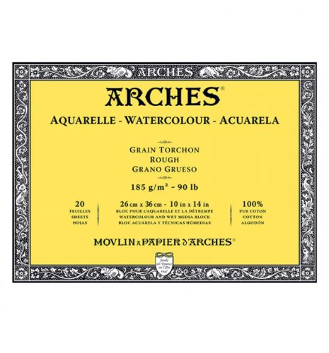 Arches 100% pamut akvarelltömb, 20 lapos, 26 x 36 cm - 185 g, durva