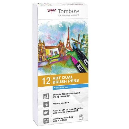 Tombow ABT Dual Brush Pen - Kéthegyű marker filctoll, 12 db alapszín