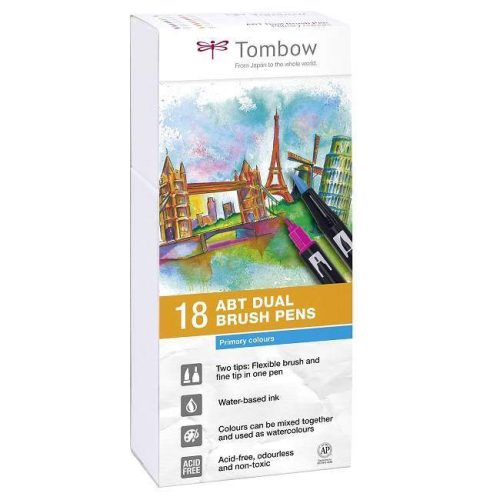 Tombow ABT Dual Brush Pen - Kéthegyű marker filctoll, 18 db alapszín