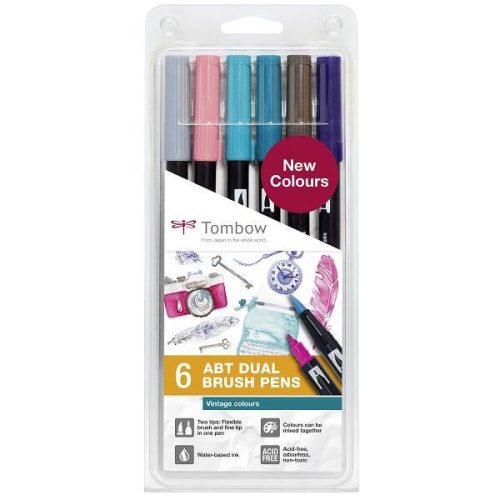 Tombow ABT Dual Brush Pen- Kéthegyű marker filctoll 6 db - Vintage Colours