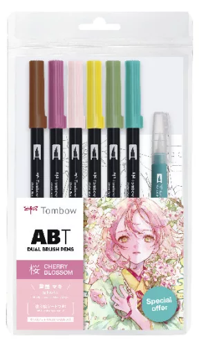 Tombow ABT Dual Brush Pen - Kéthegyű marker filctoll 6 db - Cherry Blossom