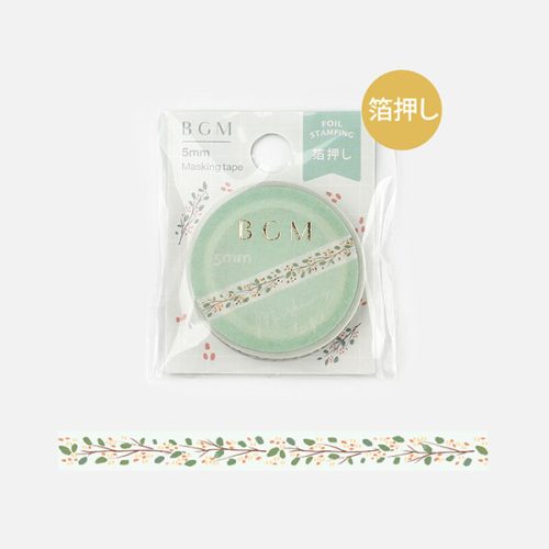 BGM Washi Tape eltávolítható ragasztószalag, 5 mm, Gold & Green branch