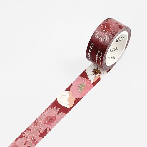 BGM Washi Tape eltávolítható ragasztószalag, 15 mm x 7 m, blossom, Blossom, Maroon