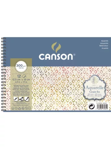 Canson Aquarelle akvarellpapír, 60% pamut, spirálozott - 300 g, 12,5 x 18 cm
