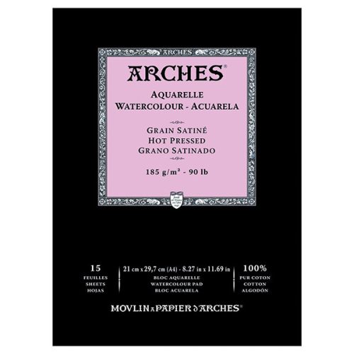 Arches 100% pamut akvarelltömb, 185 g, 12 lapos - melegen préselt, 21x29,7 cm (A4)