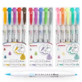   Zebra Mildliner ecsetvégű szövegkiemelő, 5 db-os készletek több színben