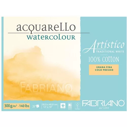Fabriano Artistico 100% pamut akvarellpapír, hidegen préselt, traditional white