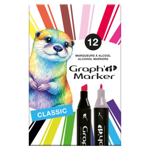GRAPH'IT kétvégű alkoholos marker, 12 db-os készlet - Klasszikus színek