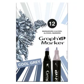  GRAPH'IT kétvégű alkoholos marker, 12 db-os készlet - Hideg szürke