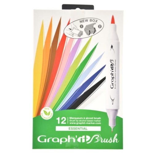 GRAPH'IT Brush kétvégű alkoholos marker, 12 db-os készlet - Alapszínek