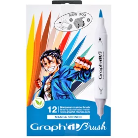   GRAPH'IT Brush kétvégű alkoholos marker, 12 db-os készlet - Manga Shonen
