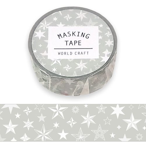 World Craft Washi Tape, 15 mm, Star, Gray