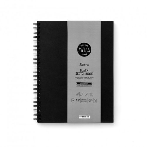MUSA Estro Black - fekete lapos vázlatfüzet, 185 g, spirálos, 21x29,7 cm (A4)