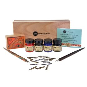 Manuscript kalligráfia művészkészlet, fadobozos