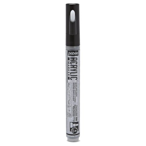 Pébéo akril dekormarker - 4 mm, kerek, Csillogó ezüst