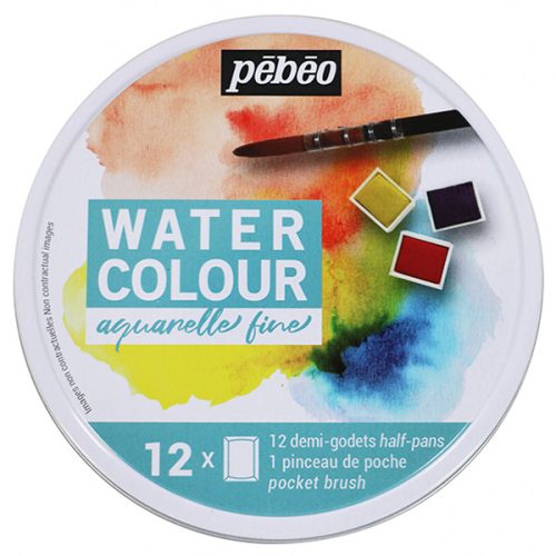 Pébéo Fine akvarellfesték, kerek fémdobozban - 12 db