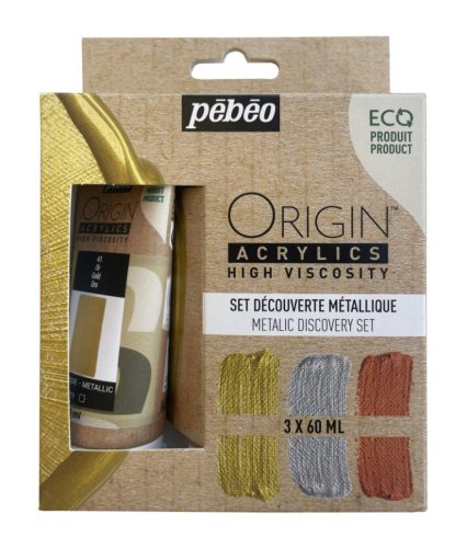 Pébéo Origin akrilfesték készlet - 3 x 60 ml, metál színek