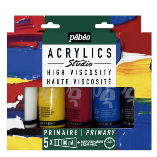PÉBÉO Studio Acrylics akrilfesték készlet 5 x 100 ml - Színkörrel