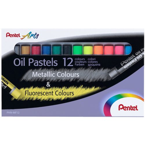 Pentel olajpasztell kréta, 12 db - fluoreszkáló és metál színek