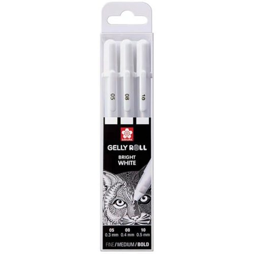 Sakura Gelly Roll fehér zselés toll, több méretben, 3 db-os vegyes készlet