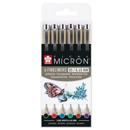 Sakura Pigma Micron toll, 6 db-os színes készletek, 01 (0,25 mm)